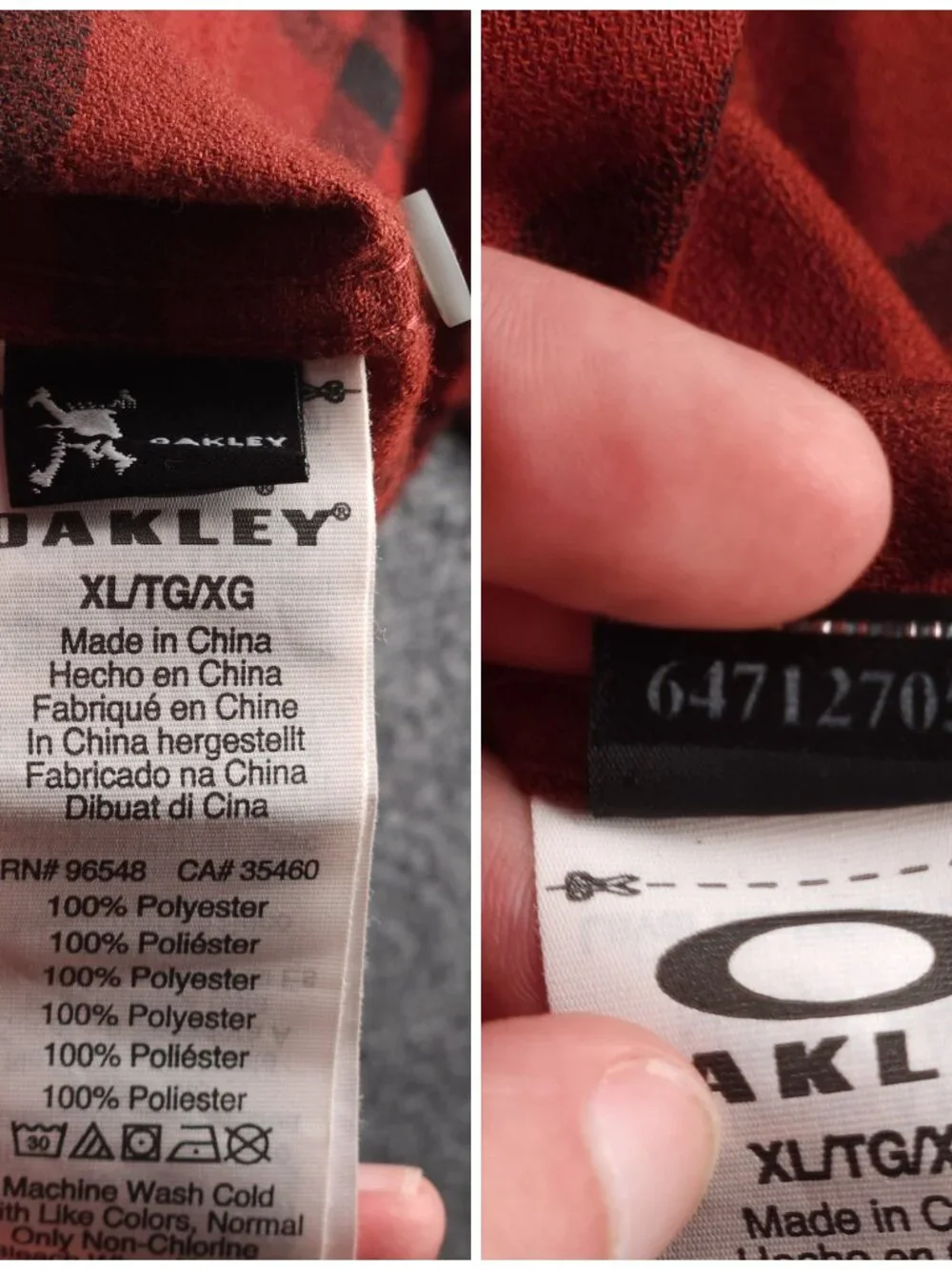 Oakley Outdoors Shirt Red Plaid Pockets Regular XL Long Sleeve Chest Logo Men